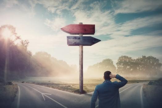 Person at crossroads