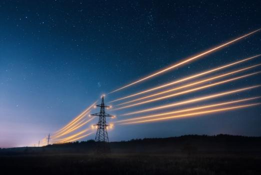 Night power lines glowing