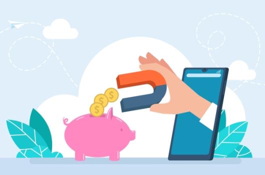 Illustration of coins pulled from piggy bank by Magnet