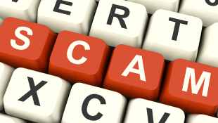 NY Estimating Consultant Settles $3.1M Government Project Fraud Case Keyboard keys spelling Scam in Red