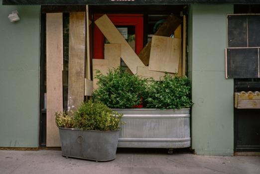 Barricaded windows restaurant