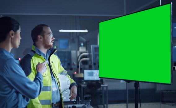 Construction worker in front of green screen
