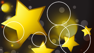 Gold stars and circles on black background