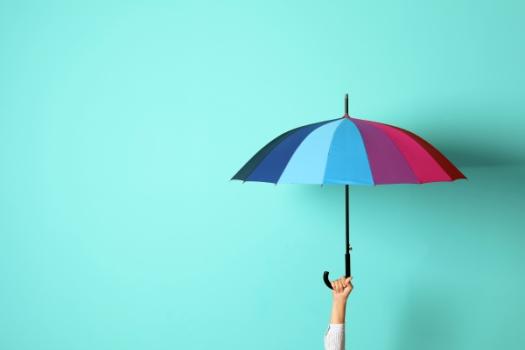 Person holding up umbrella