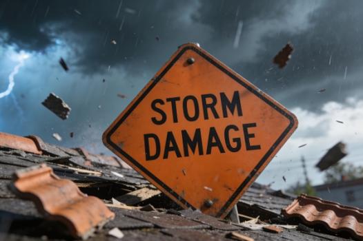 Insurer Granted Summary Judgment on Claim for Roof Damage Caused by Windstorm Storm damage sign on roof