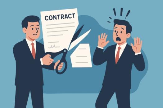 Illustration of two business people one cuts contract