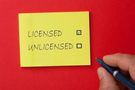 Licensed Unlicensed note with checkboxes