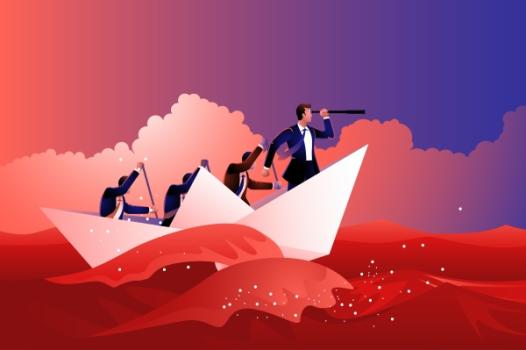 Navigating Disruption to Construction Projects Flowing From the America First Trade Policy Illustration of business people navigating boat through red sea