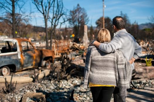 The LA Fires Destroyed 11,000 Homes. Less Than 10% Have Permits to Rebuild Couple gazing at burned homes