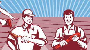Cartoon of two men working on roof