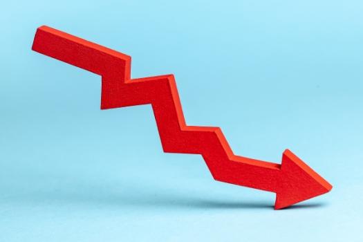 Construction Materials Costs Fall With Oil Prices in June Red arrow going down