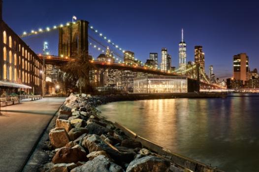 Brooklyn Water Rocks Bridge Buildings